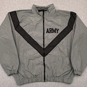 JWOD PFU Skilcraft US Army Windbreaker Jacket‎ Mens Medium LONG Gray Full Zip